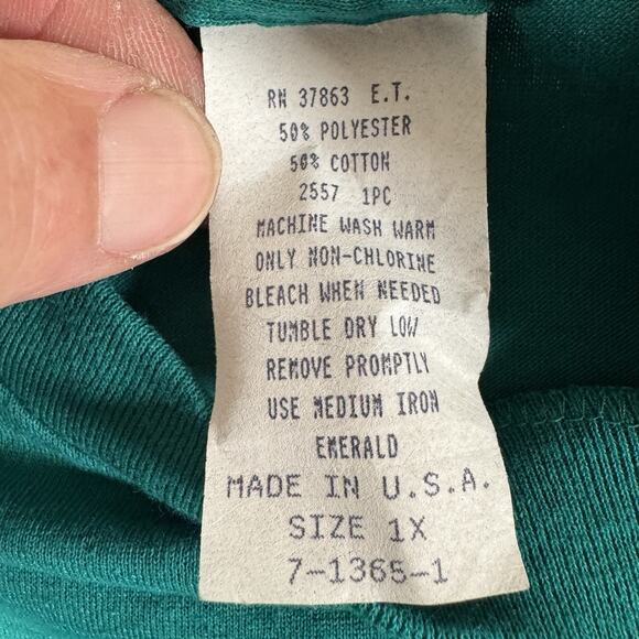 Vintage 80s Single Stitch Shirt Sz 1X Shirt Emerald Green Tee Boxy Retro Casual - Picture 4 of 8